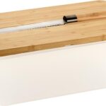KESPER Chlebník s nožem a prkénkem plast, bambus, bílý 35 × 20 × 16 cm